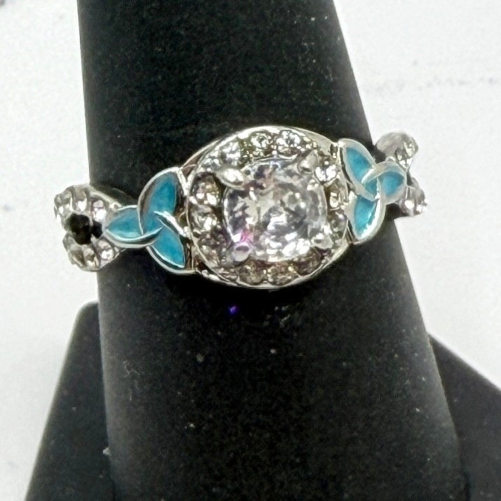 New Ring Size 8.75 Blue Accent Halo Ring Sparkle Stainless Steel VIDEO